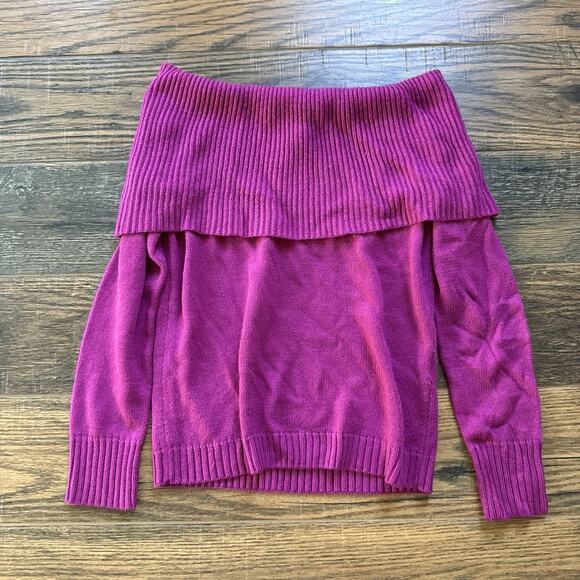 H&M Women’s Off Shoulder Sweater Magenta Pink Ribbed Foldover Neck Small Y2K - Picture 1 of 4